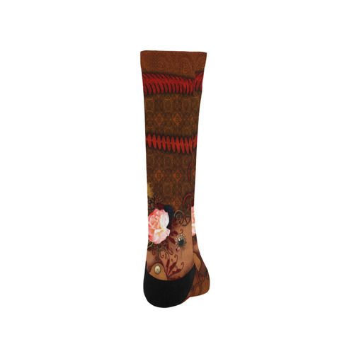 Steampunk heart with roses, valentines Trouser Socks