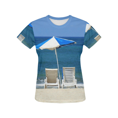 Beach Chairs Sandy Beach Tropical Nature All Over Print T-Shirt for Women (USA Size) (Model T40)
