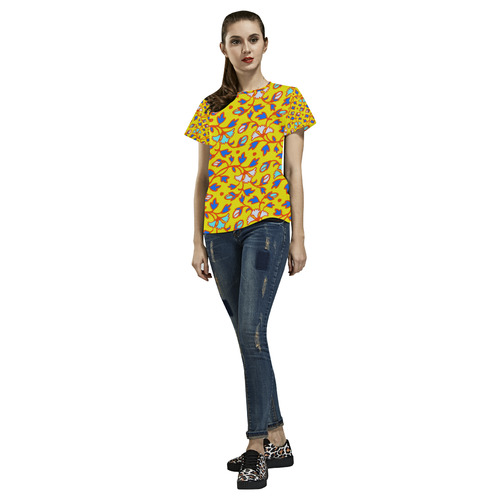 Vintage Aqua Yellow Floral Pattern All Over Print T-Shirt for Women (USA Size) (Model T40)