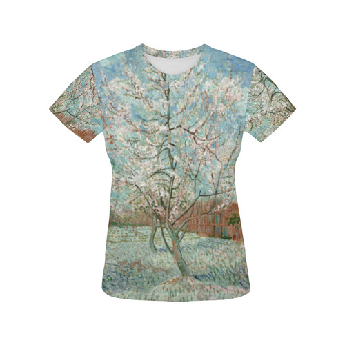 Van Gogh Pink Peach Tree All Over Print T-Shirt for Women (USA Size) (Model T40)