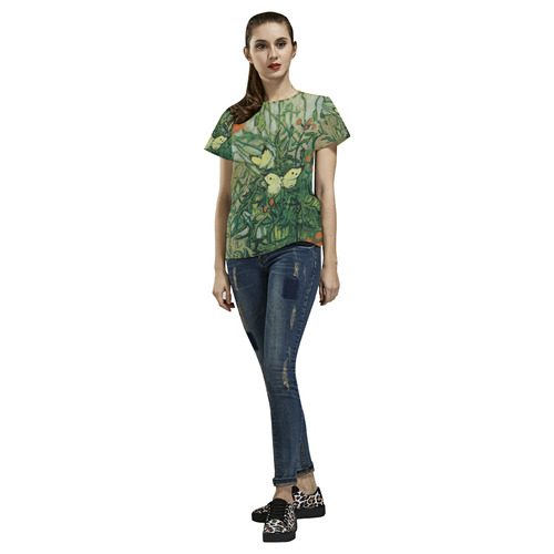 Van Gogh Poppies And Butterflies All Over Print T-Shirt for Women (USA Size) (Model T40)