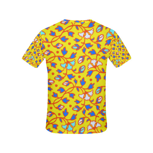 Vintage Aqua Yellow Floral Pattern All Over Print T-Shirt for Women (USA Size) (Model T40)