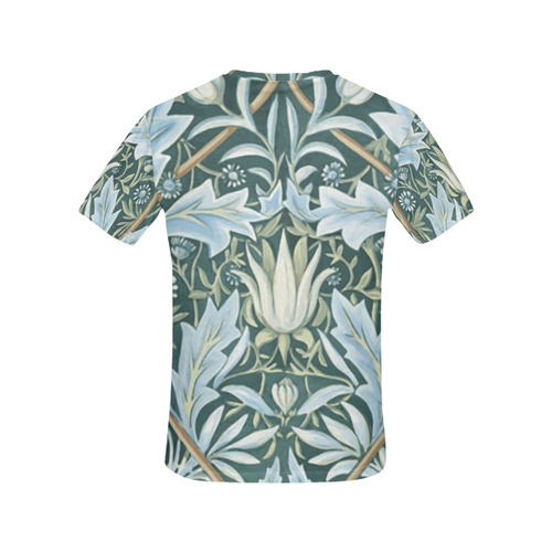 William Morris Blue Green Floral All Over Print T-Shirt for Women (USA Size) (Model T40)