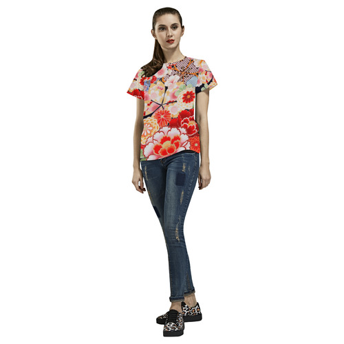 Beautiful Floral Japanese Kimono Pattern All Over Print T-Shirt for Women (USA Size) (Model T40)