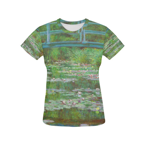 Monet Japanese Bridge Water Lily Pond All Over Print T-Shirt for Women (USA Size) (Model T40)