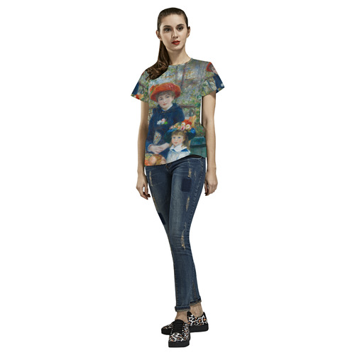 Renoir Two Sisters On Terrace Floral Fine Art All Over Print T-Shirt for Women (USA Size) (Model T40)