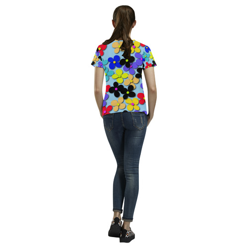 Hippie Trippy Love Peace Flowers All Over Print T-Shirt for Women (USA Size) (Model T40)