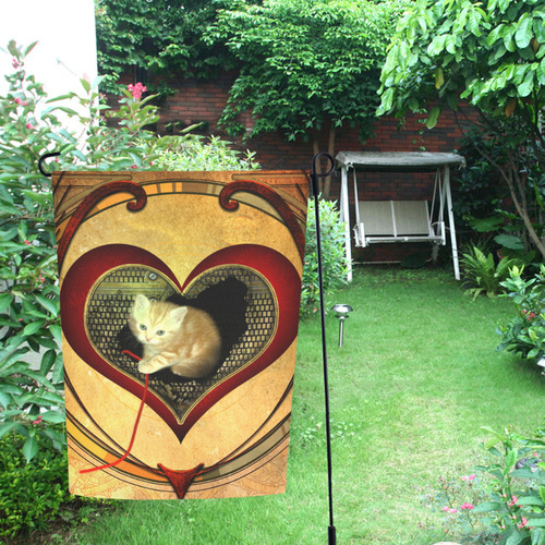 Cute kitten on a heart Garden Flag 12‘’x18‘’（Without Flagpole）