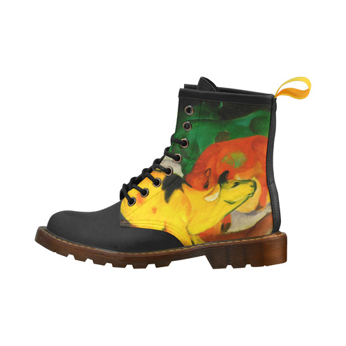 Red Yellow Green Cows by Franz Marc High Grade PU Leather Martin Boots For Women Model 402H
