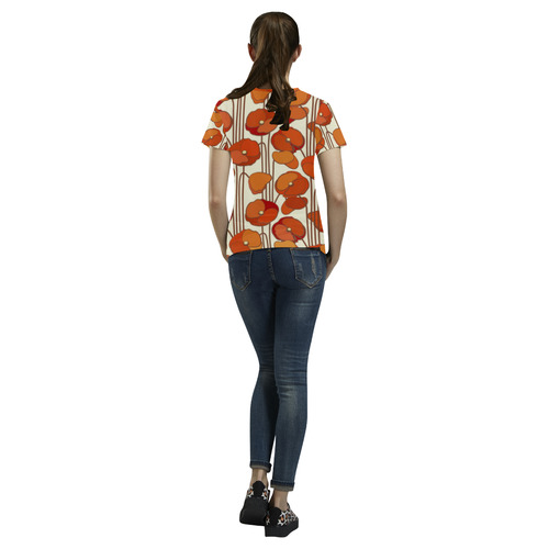 Red Poppies Vintage Art Deco Floral All Over Print T-Shirt for Women (USA Size) (Model T40)