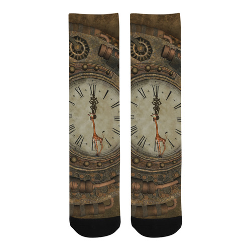 Steampunk clock, cute giraffe Trouser Socks