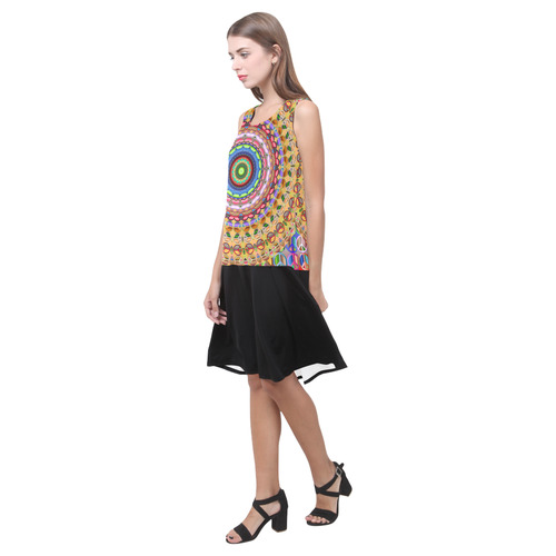 Peace Mandala Sleeveless Splicing Shift Dress(Model D17)