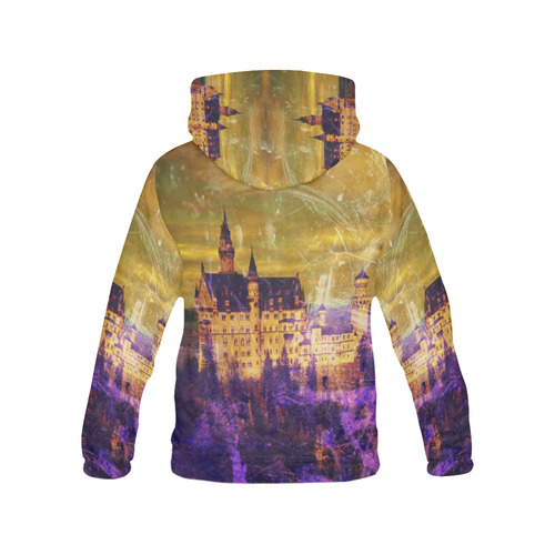 Yellow Purple Neuschwanstein Castle All Over Print Hoodie for Women (USA Size) (Model H13)