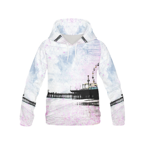 Pink Grunge Santa Monica Pier All Over Print Hoodie for Women (USA Size) (Model H13)