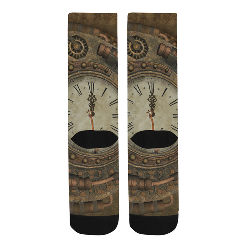 Steampunk clock, cute giraffe Trouser Socks