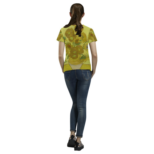 Van Gogh Sunflowers Floral Fine Art All Over Print T-Shirt for Women (USA Size) (Model T40)