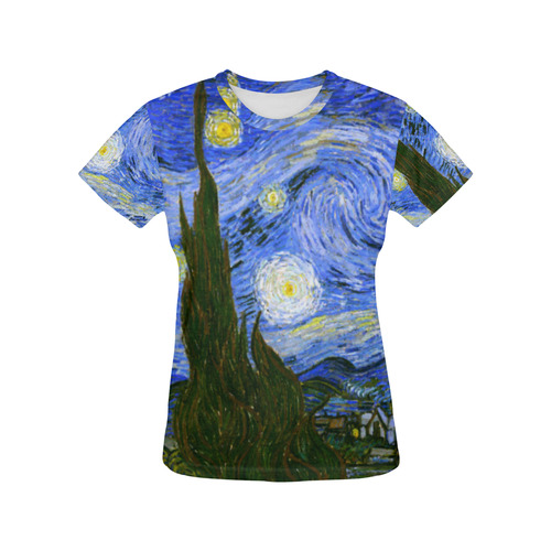 Van Gogh Starry Night Tree All Over Print T-Shirt for Women (USA Size) (Model T40)