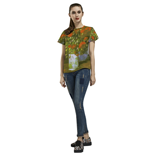 Van Gogh Vase With Red Poppies All Over Print T-Shirt for Women (USA Size) (Model T40)