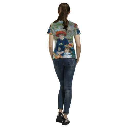 Renoir Two Sisters On Terrace Floral Fine Art All Over Print T-Shirt for Women (USA Size) (Model T40)