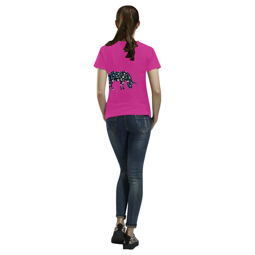 unicorn hearts blue on Pink All Over Print T-Shirt for Women (USA Size) (Model T40)