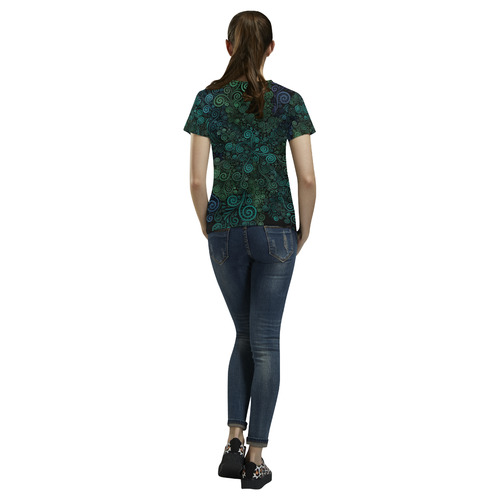 3D Turquoise Psychedelic Rose All Over Print T-Shirt for Women (USA Size) (Model T40)