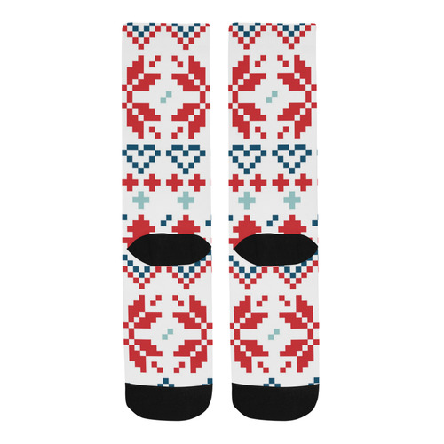 Artistic knee Socks  :   Folk red blue Trouser Socks