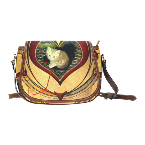 Cute kitten on a heart Saddle Bag/Large (Model 1649)