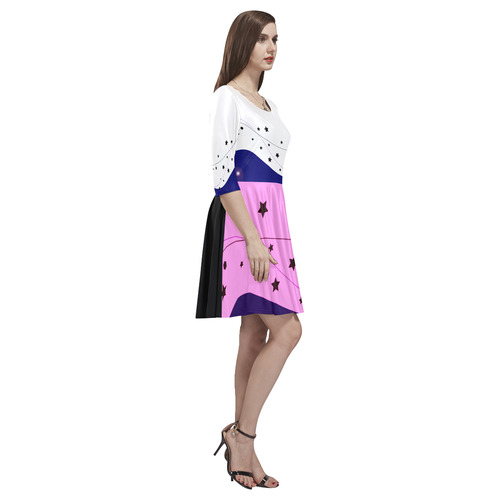 Luxury designers dress : Fallen stars / white, pink Tethys Half-Sleeve Skater Dress(Model D20)