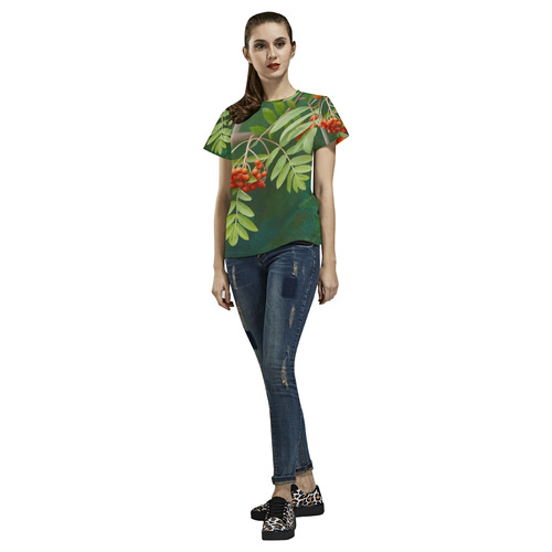 Plant Watercolor Rowan tree - Sorbus aucuparia All Over Print T-Shirt for Women (USA Size) (Model T40)