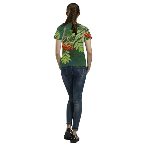 Plant Watercolor Rowan tree - Sorbus aucuparia All Over Print T-Shirt for Women (USA Size) (Model T40)