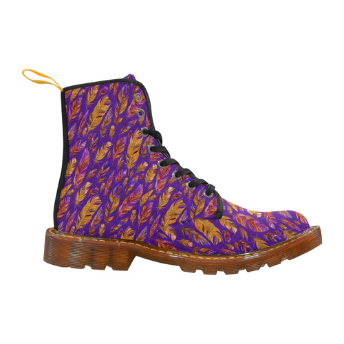 Watercolor Feathers And Dots Pattern Purple Martin Boots For Men Model 1203H