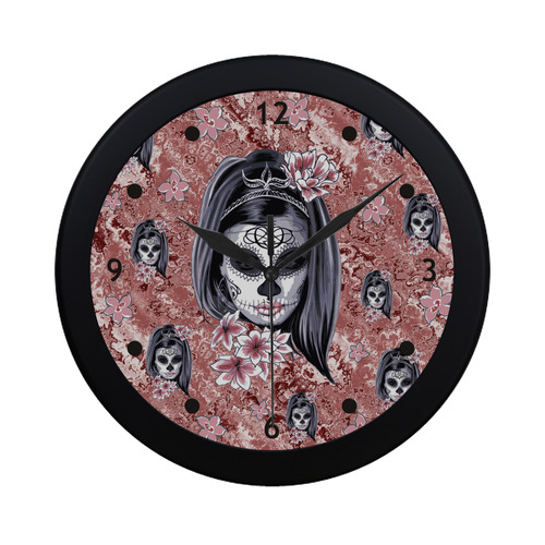 Skull Of A Pretty Flowers Lady Pattern Circular Plastic Wall clock