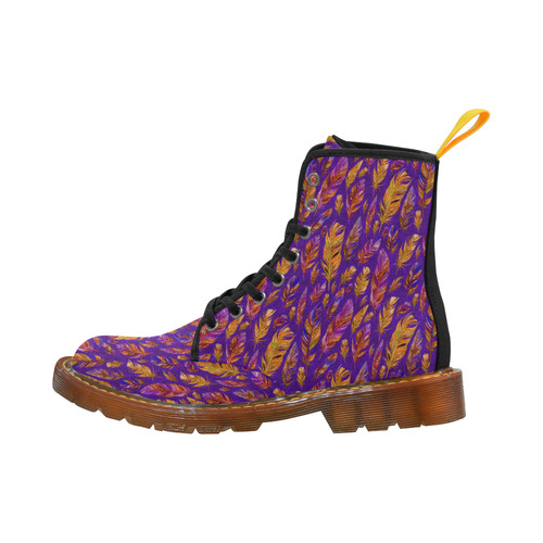 Watercolor Feathers And Dots Pattern Purple Martin Boots For Men Model 1203H