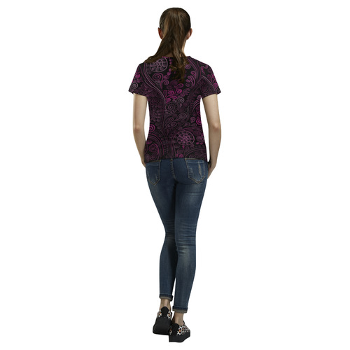 3D psychedelic ornaments, magenta All Over Print T-Shirt for Women (USA Size) (Model T40)