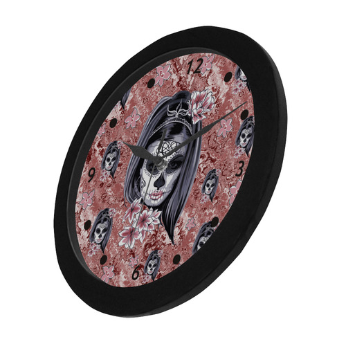 Skull Of A Pretty Flowers Lady Pattern Circular Plastic Wall clock