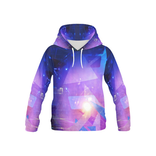 Purple Abstract Triangles All Over Print Hoodie for Kid (USA Size) (Model H13)
