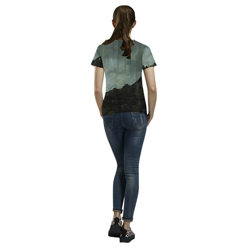 Celtic ruins, photo and watercolor, spooky horror All Over Print T-Shirt for Women (USA Size) (Model T40)