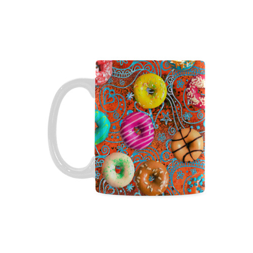 Colorful Yummy Donuts Hearts Ornaments Pattern White Mug(11OZ)