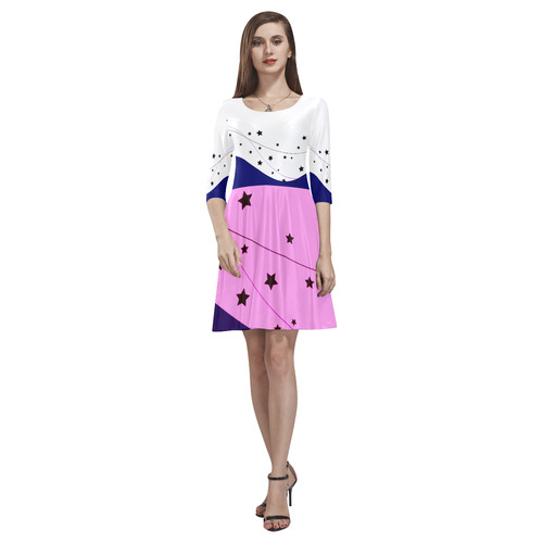 Luxury designers dress : Fallen stars / white, pink Tethys Half-Sleeve Skater Dress(Model D20)