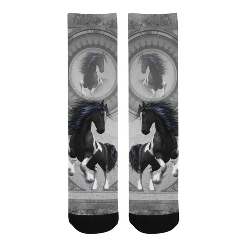 Awesome horse in black and white with flowers Trouser Socks