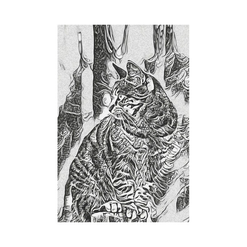 Black White Drawing of a CAT Garden Flag 12‘’x18‘’（Without Flagpole）