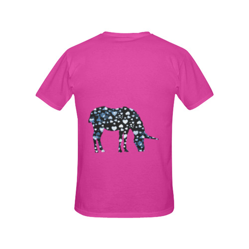 unicorn hearts blue on Pink All Over Print T-Shirt for Women (USA Size) (Model T40)