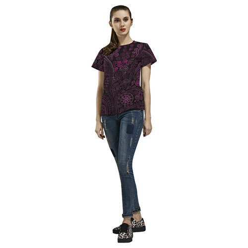 3D psychedelic ornaments, magenta All Over Print T-Shirt for Women (USA Size) (Model T40)