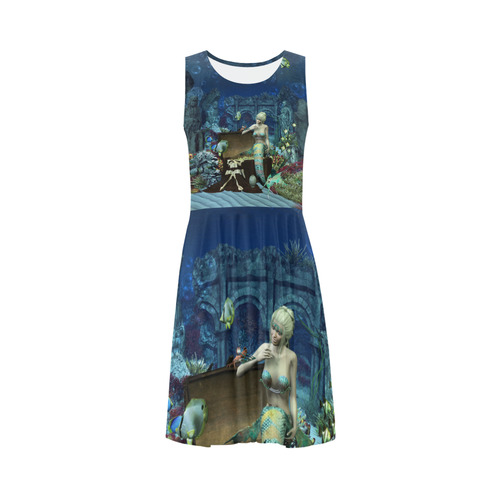 Underwater wold with mermaid Sleeveless Ice Skater Dress (D19)