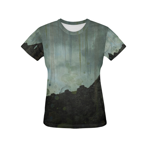 Celtic ruins, photo and watercolor, spooky horror All Over Print T-Shirt for Women (USA Size) (Model T40)