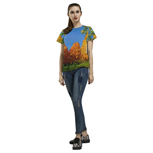 Park, oil painting, landscape All Over Print T-Shirt for Women (USA Size) (Model T40)