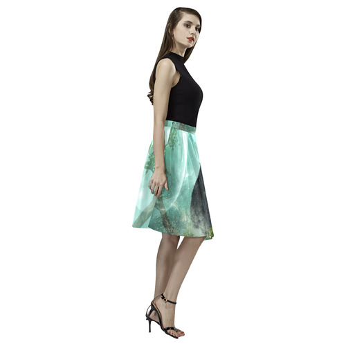 Sleeping wolf in the night Melete Pleated Midi Skirt (Model D15)