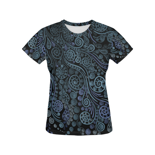 3D psychedelic ornaments, blue All Over Print T-Shirt for Women (USA Size) (Model T40)