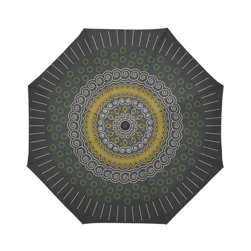 green with yellow mandala circular Auto-Foldable Umbrella (Model U04)