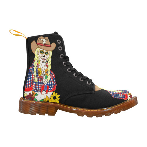 Cowgirl Sugar Skull Black Martin Boots For Women Model 1203H